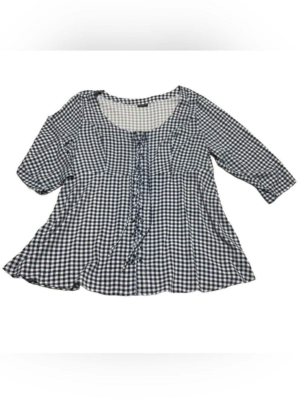 torrid Navy and White Gingham Lace-Up Peasant Tunic